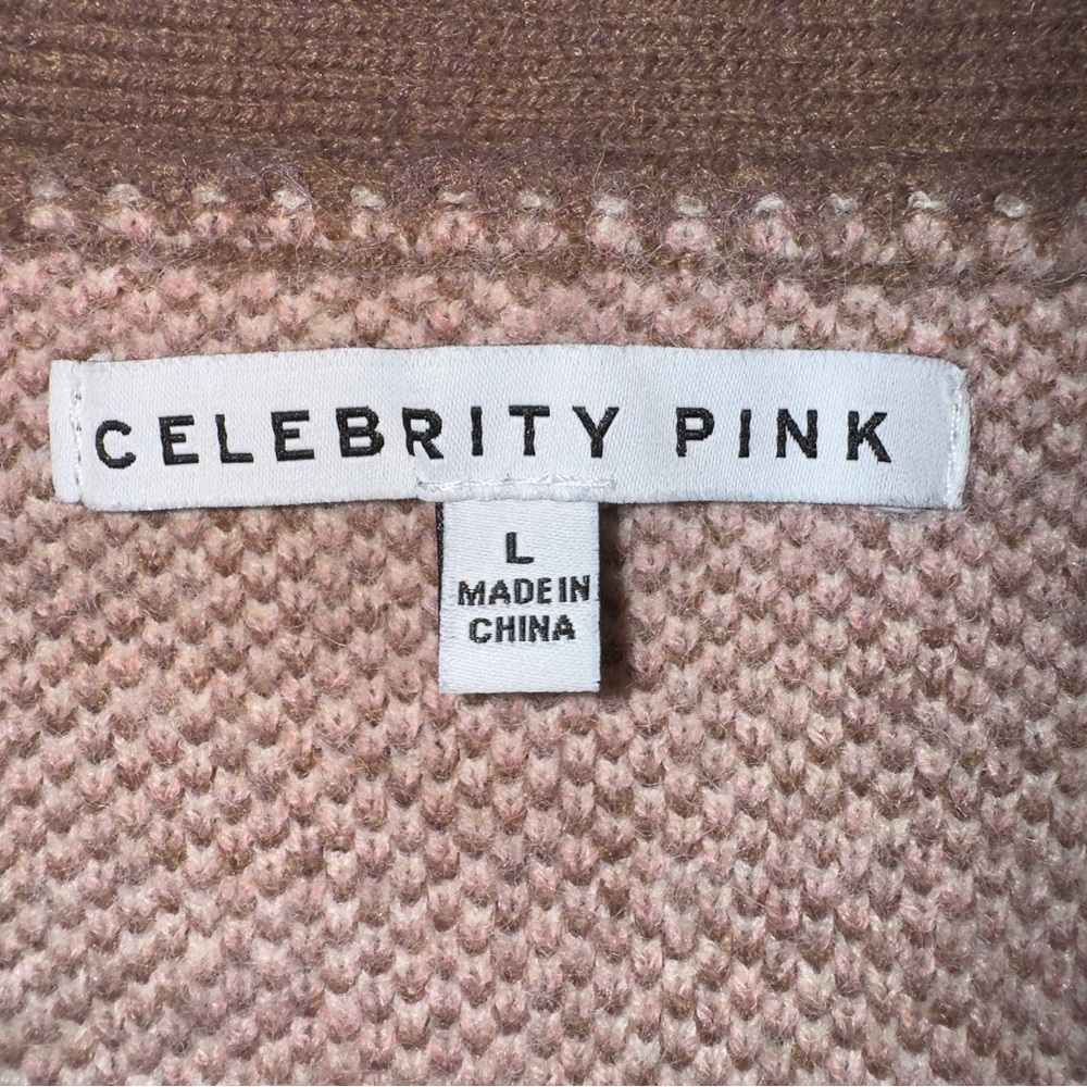 Celebrity Pink Women's Brown Star Print Button Front Cardigan Sweater size large - Picture 4 of 8